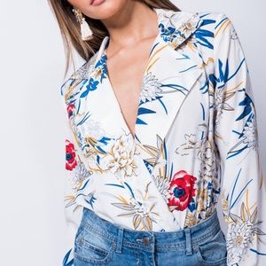 Satin Long Sleeve Floral Bodysuit